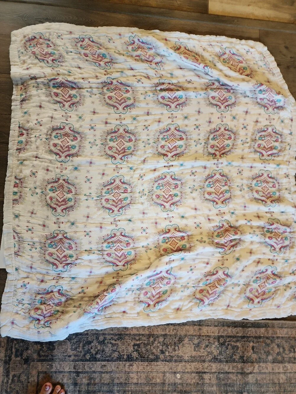 Aden Anais Dream Blanket Cotton Medallion Quilted White Pink & Teal Baby Mandala